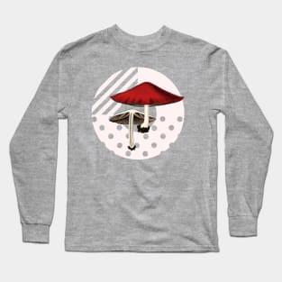 Vintage Mushroom Illustration, Red and Pink Long Sleeve T-Shirt